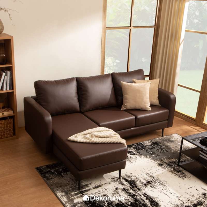 Dekoruma TAKA Sofa Sudut L Kanan Minimalis 3 Dudukan - Cokelat Tua *