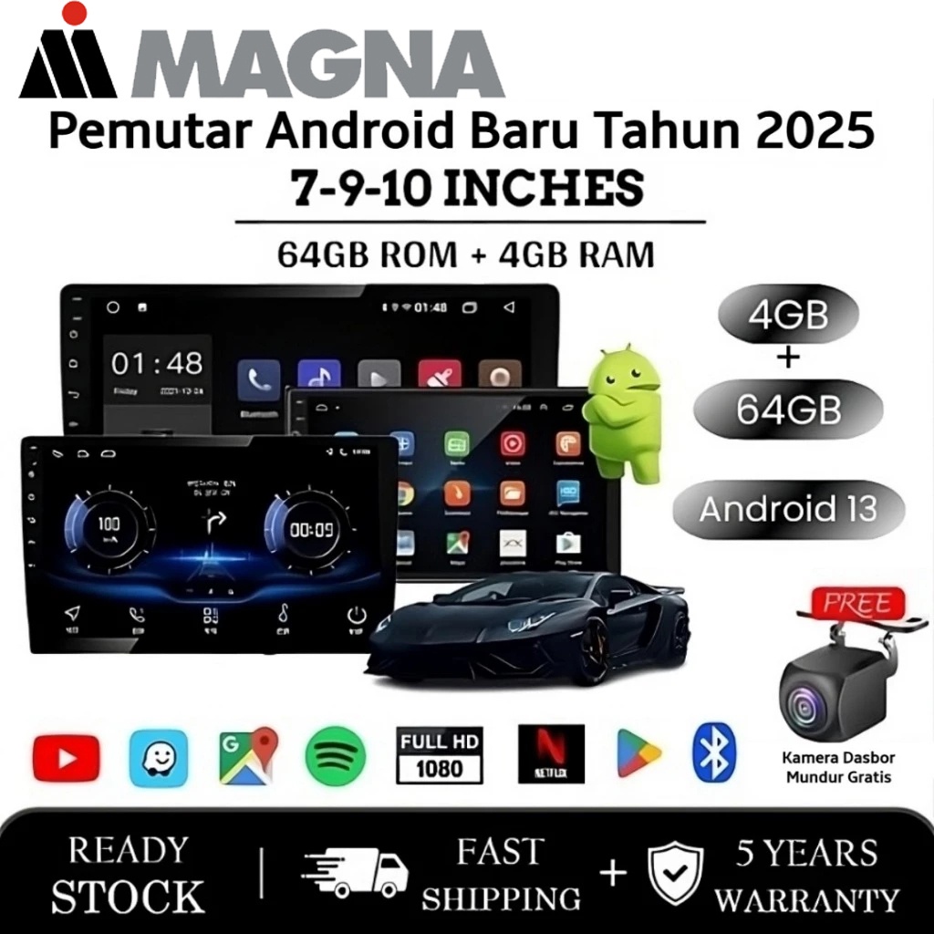 Head Unit Android 14 4GB+64GB ECO LITE 9/10 inch Terbaru With Cooling System4G+64G IPS Screen Head