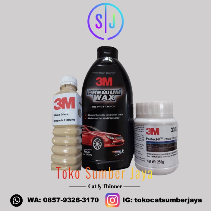 PAKET HEMAT 3M PREMIUM WAX + 3M PASTE COMPOUND + 3M 5990 POLISH 1/4 ORIGINAL