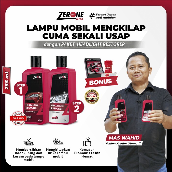 PEMBERSIH LAMPU MOBIL KUSAM HEADLAMP HEADLIGHT RESTORER ZERONE ORIGINAL