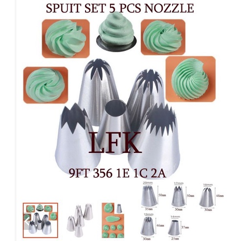 BELIMEE.STORE SPECIAL SPUIT 4PCS SET #9FT #356 #1E #1A NOZZLE BESAR JUMBO PIPING KUE SAGU BAG