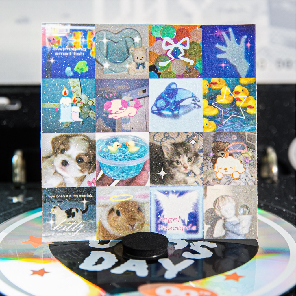 Y2K Style Flash Sand Decorative Stickers Korean Style Cute Journal Diy Goo Card Stickers Stationery