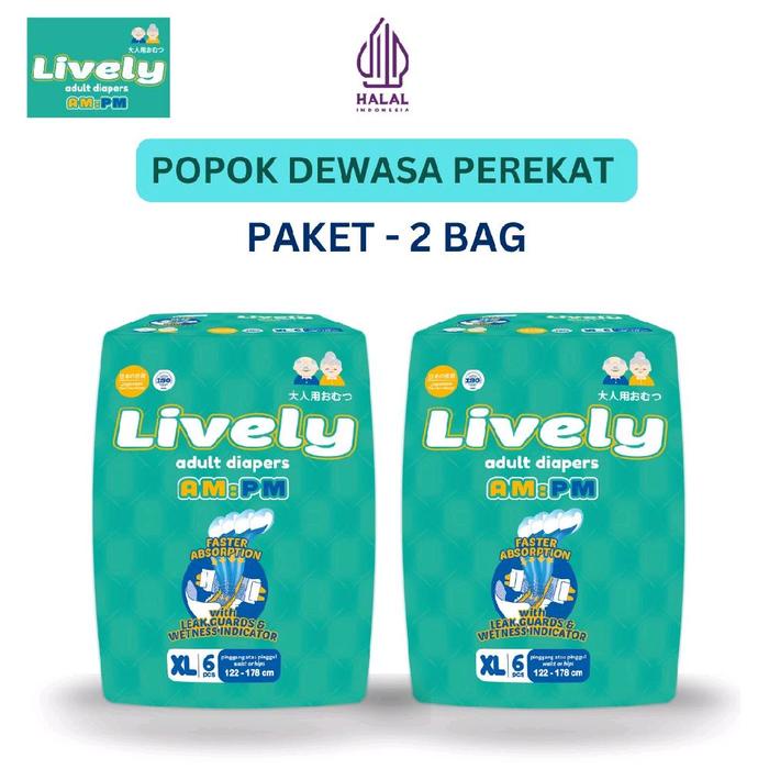 [2Bag] LIVELY Popok Dewasa Perekat XL6 Anti Ruam - Cepat Kering, Daya Serap Tinggi, Anti Iritasi &