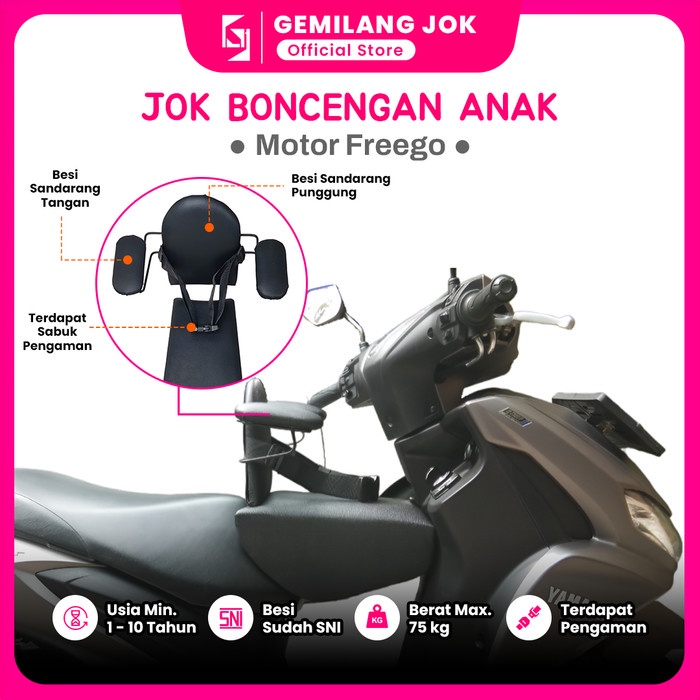 JOK BONCENGAN ANAK UNTUK MOTOR FREEGO ADA BESI SANDARAN & SEATBELT