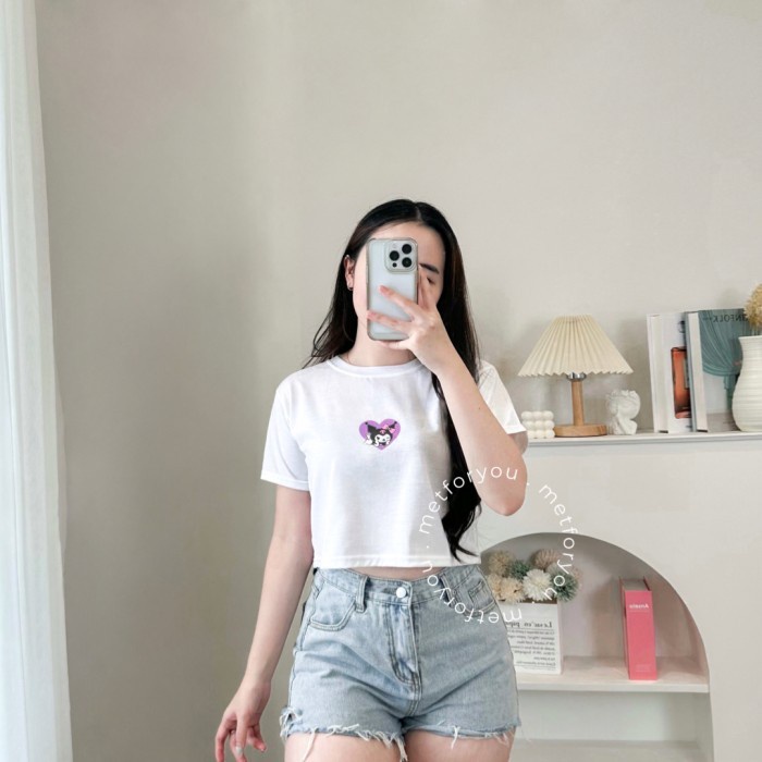 (TopSeries) METFORYOU Kaos Crop Top Wanita - Kuromi Love Crop Tee