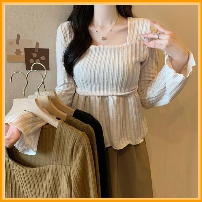 (TopSeries) AJW [XDC] Atasan Wanita Kekinian Lengan Terompet Blouse Wanita Knit Lengan Trompet