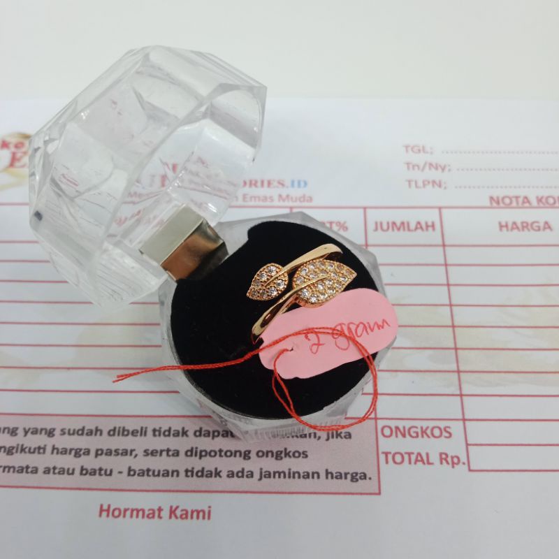 Cincin 2 Gram Perhiasan Motif Daun Talas Lapis Mas Kadar Rendah 18K Fre Surat