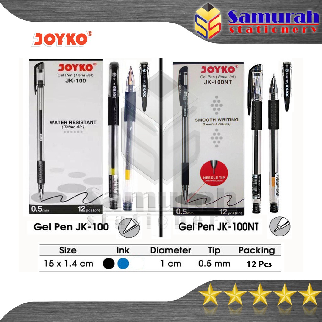 

Gel Pen Joyko JK 100 (Runcing) / JK 100 NT(Jarum) Pulpen GelPen JK-100 0.5 mm / Bolpen Pengel JK100