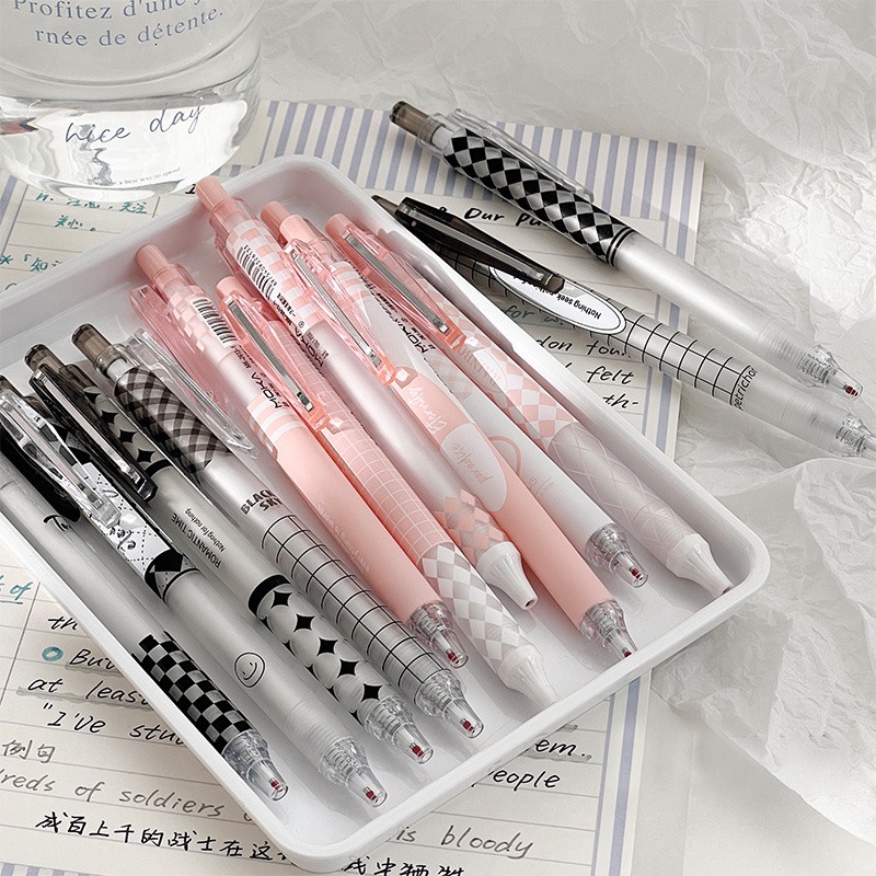 

Winzige 6pcs pulpen gel lucu 0.5mm pulpen aesthetic retractable gel pens pen mekanik tinta hitam