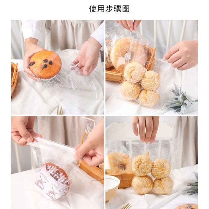 (Expert) 100pcs plastik roti opp plastik roti motif tebal plastik donat kue