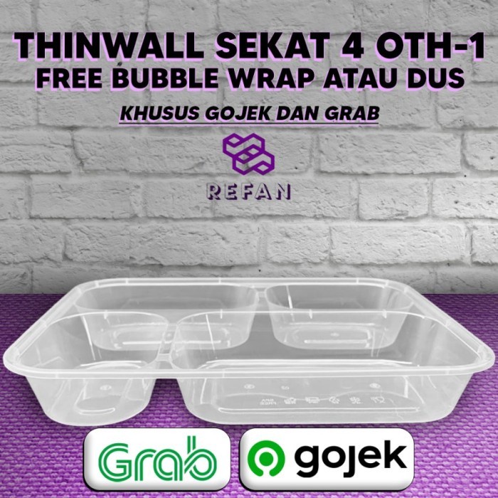 (Expert) Thinwall Bento Sekat 4 Dome Isi 25 Pcs / Food Container Premium