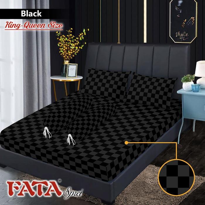 Terbaru- Fata Sprei Black Hitam Polos Emboss King 180x200, Queen 160x200 & Single 120/100/90x200
