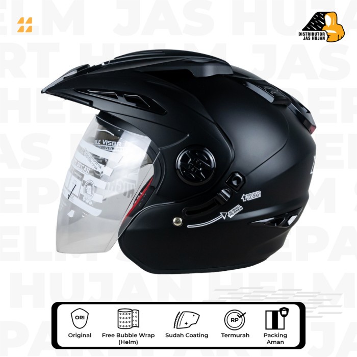 Rha - Helm Rn Double Visor Hitam Doff Mirip Ink T1