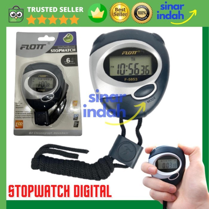 New Stopwatch Digital Timer Olahraga Genggam LCD + Strap Stop Watch Flott