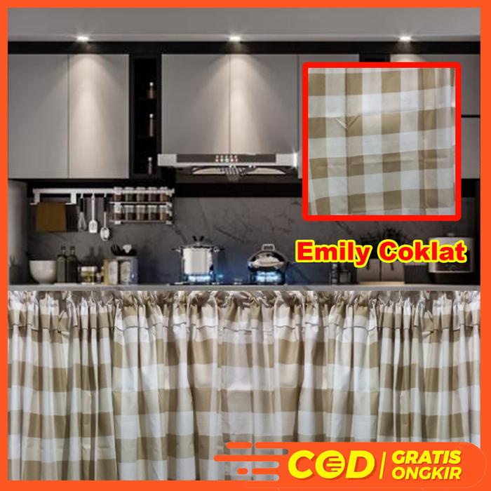 murah- Gorden Kolong Dapur Hordeng Kolong Dapur Motif Emily Coklat