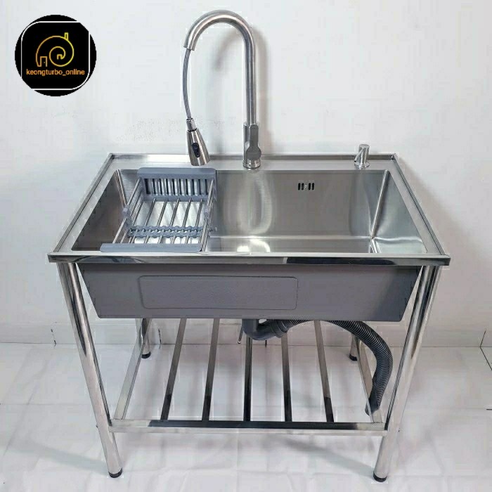 kitchen sink portable meja 75x45x80cm waafel bak tempat cuci piring ainless sus 304 table single