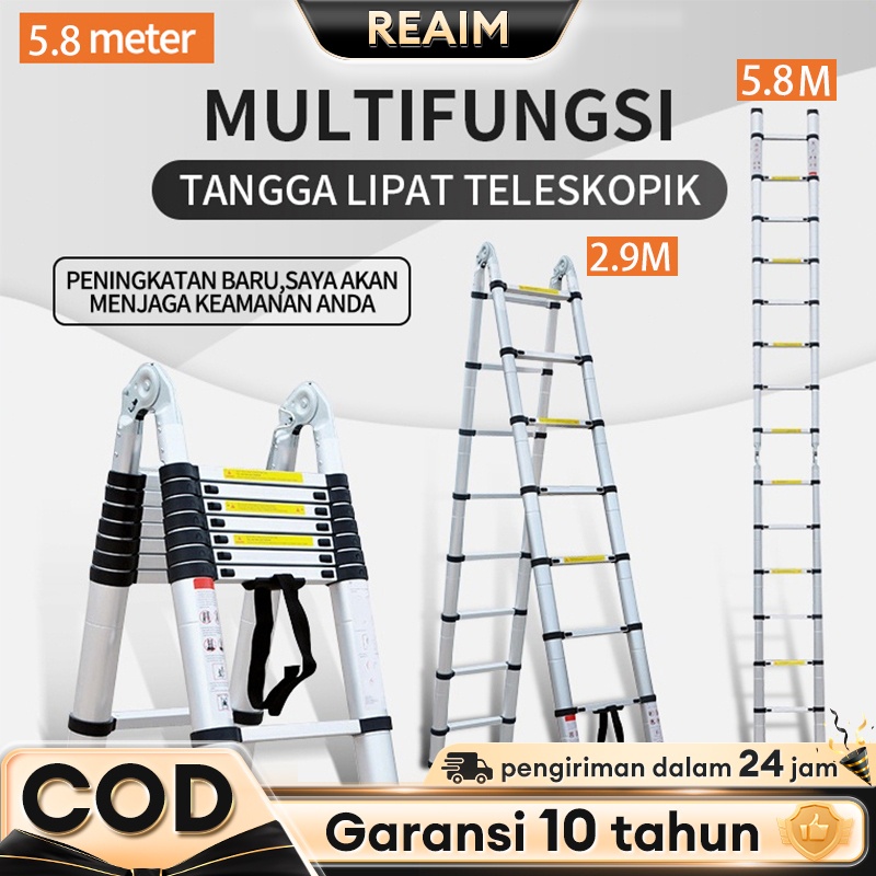 UM1 Tangga Lipat Alumunium Tangga Teleskopik Multifungsi 3.4M-5.8M Tangga Lipat Teleskopik Tangga