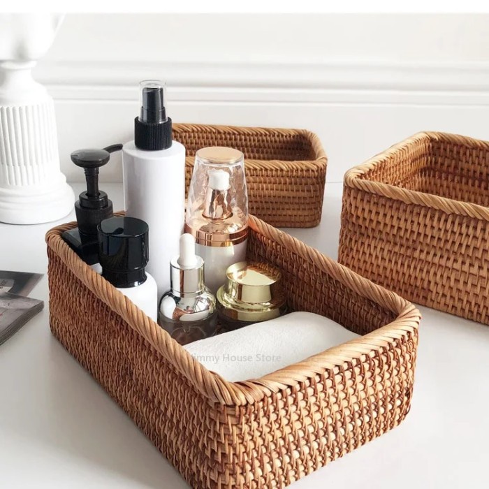 Handwoven Rattan Storage Basket Rattan Wicker Basket Rectangular