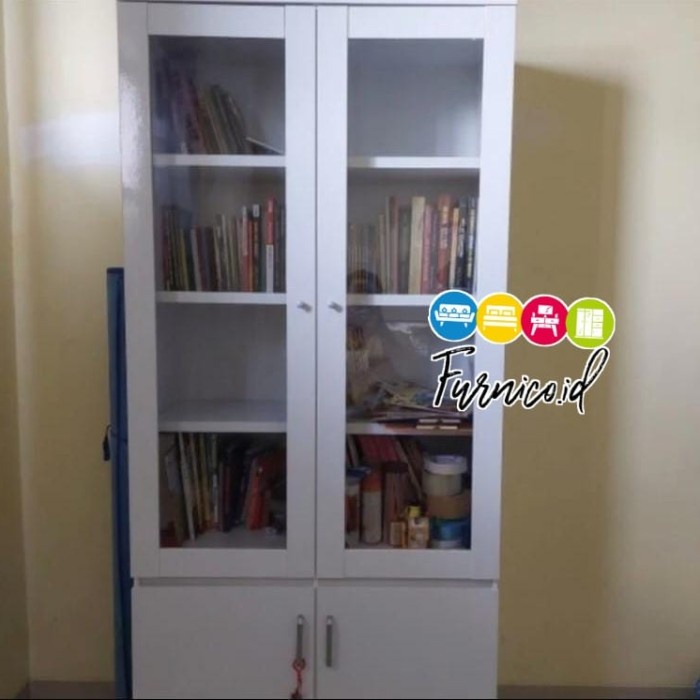 LEMARI PAJANGAN TAS KACA SERBAGUNA RAK BUKU PUTIH