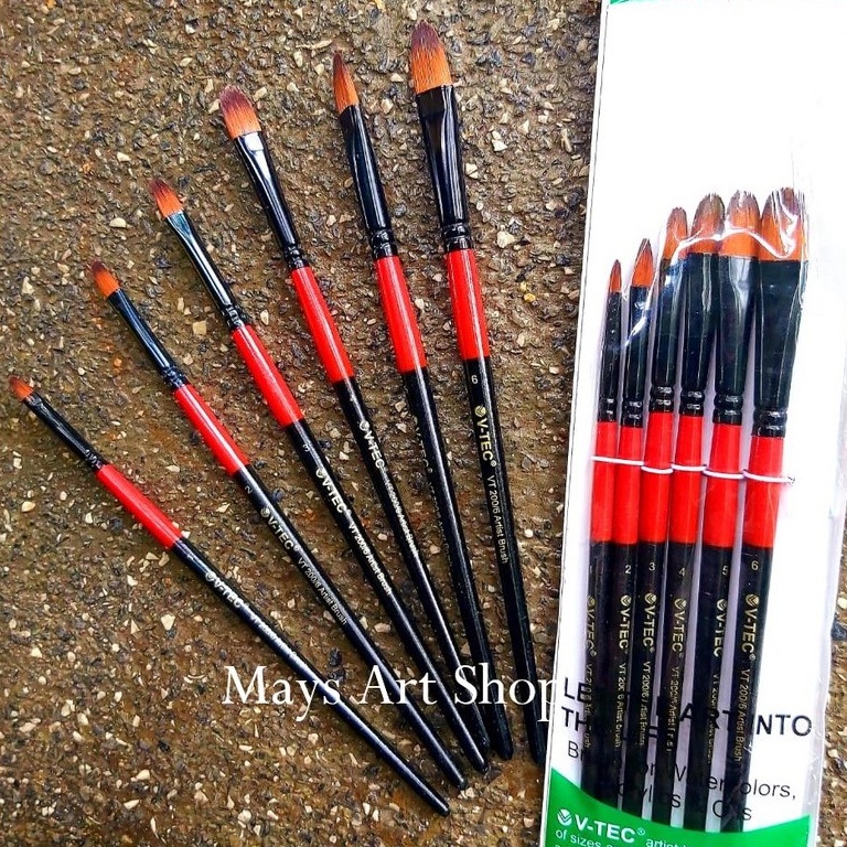 IK Kuas Lukis Set Isi 6 Kuas V-Tec VT-200 / Filbert Brush Artist Vtec VT 200/6 Murah Cat Air