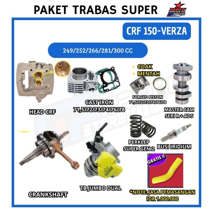 BRT Paket Trabas Gorila Super 5 Bore UP CRF 150 Head-Blok-Piston-Cam