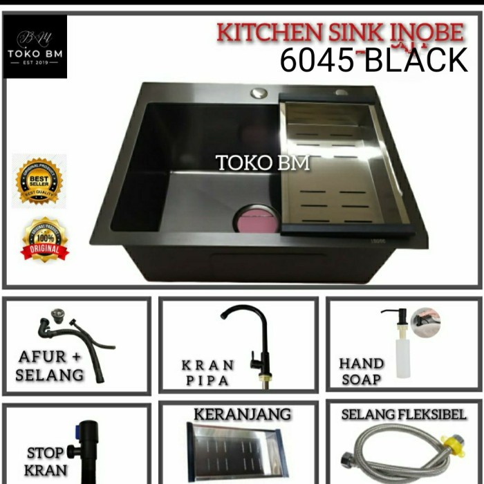 silahkan- sink inobe 6045 hitam doff/paket sink inobe 6045 hitam doff