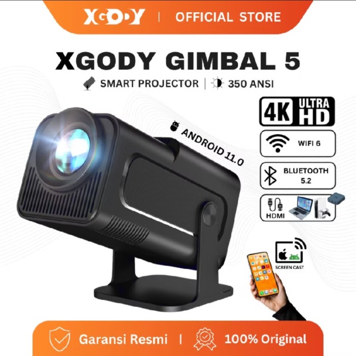 XGODY Gimbal 5 Portable Proyector 4K Android 11 WiFi6 Bluetooth