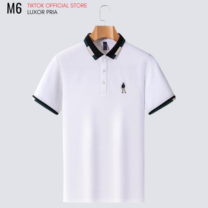 Gentz -Kaos Polo Slimfit Luxor 2 Pria Lengan Pendek dengan Desain Gaya Korea Kerah Bordir Kain