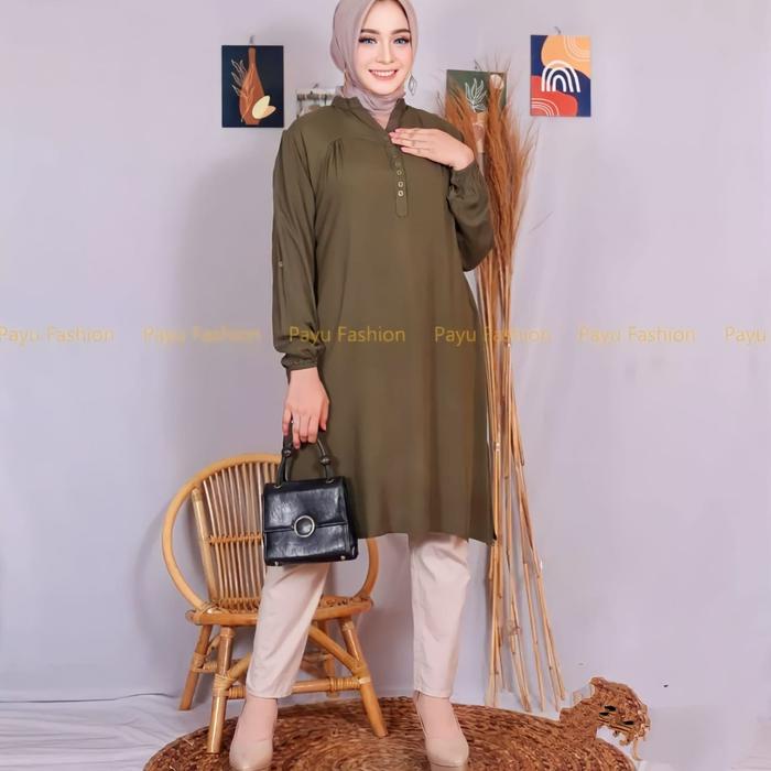 TUNIK WANITA POLOS LENGAN PANJANG - BAHAN ADEM