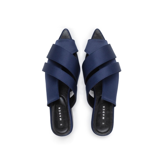 Mader - Open Toe Mules Satin - Navy