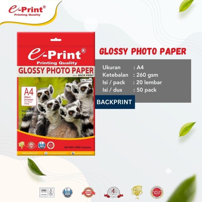

New Kertas Foto e-Print Glossy Back Print A4 260 gsm