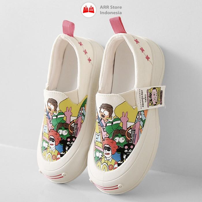 Sneakers Wanita Canvas Korea Sepatu Sneakers Wanita Casual Motif Doodle Art SNP032