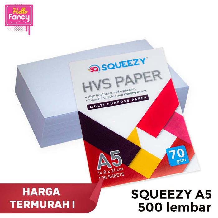 

New Kertas HVS A5 SQUEEZY 70gsm 500 lbr 1 Rim Copy Multipurpose Paper