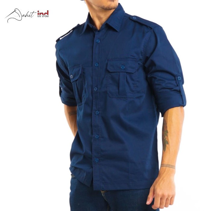 Navero-Kemeja PDL Lapangan Baju Tactical Polos Safari Korsa Warna Biru Navy