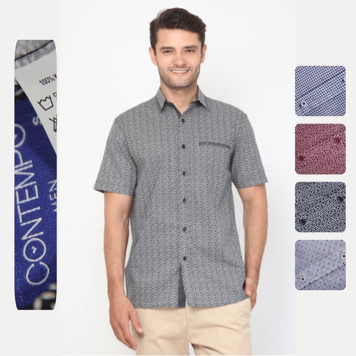 Zeno-Kemeja Pria Lengan Pendek Motif Bintik Contempo 03