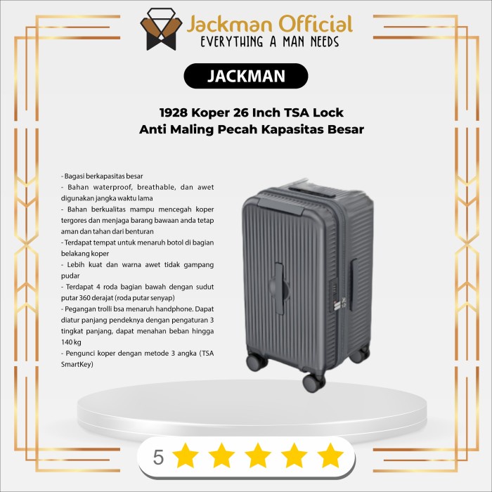 Fastclik Jackman 1928 Koper 26 Inch Tsa Lock Anti Maling Pecah Kapasitas Besar