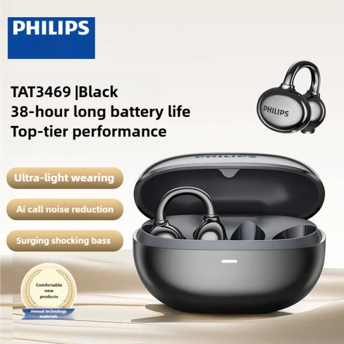 Philips TAT3469 Clip Open-Ear TWS Earphone 38 hours Battery Life Fashionable C-Bridge Design