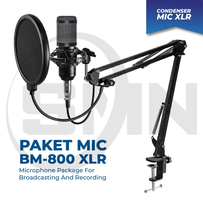 Paket Mic Condenser Bm-800 Set Arm Stand Broadcasting And Recording