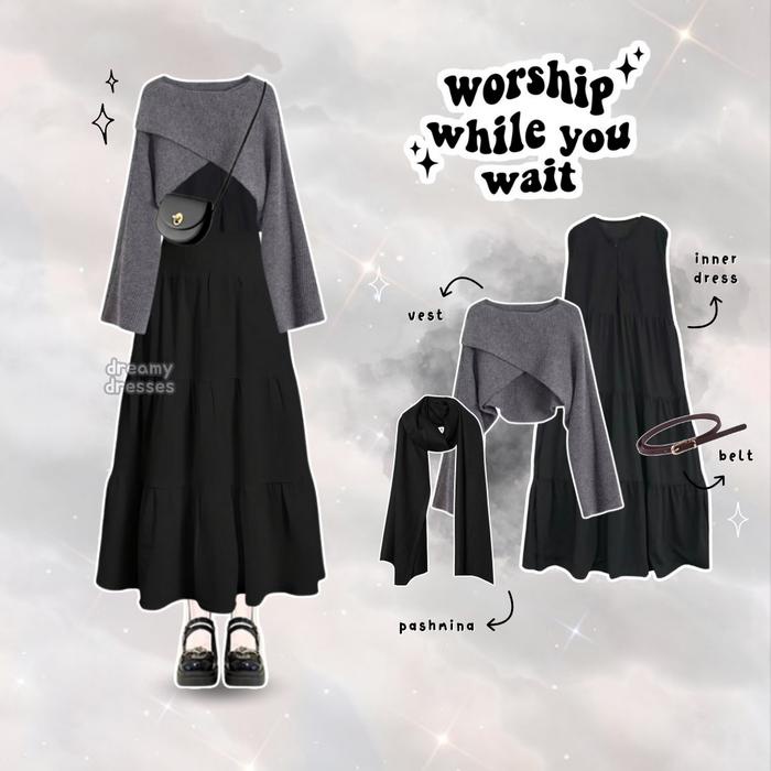 One Set Outfit Korean Style Outfit Dress Cute Remaja Kekinian OOTD Bukber Nongkrong Ngabuburit Set -