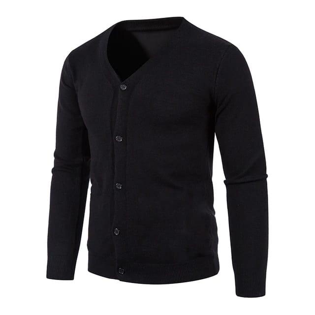 sweater rajut cartigan vneck pria V-Neck baju katun panjang knitwear hitam atasan kerah navy