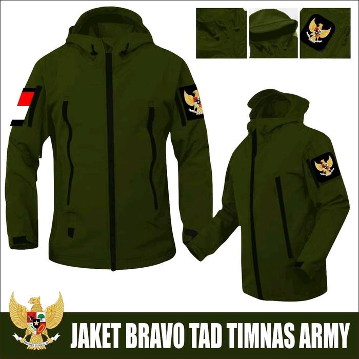 JAKET TAD BRAVO Garuda Hijau Army Hodie Lepas Pasang Windbreaker Gunung Panjang Tebal Bordir Zipper