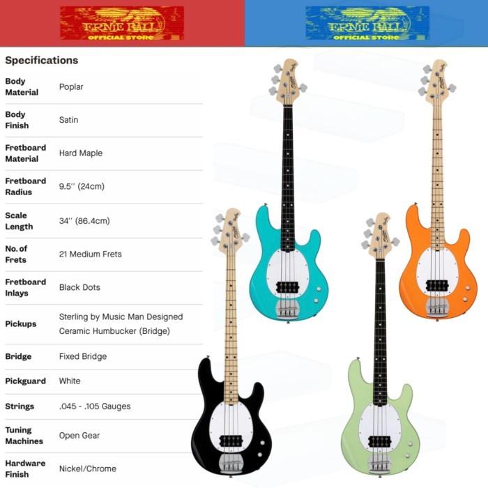 Sterling By Music Man Stingray Ray Electric Bass 4 String - Bass Elektrik Sterling By Musicman
