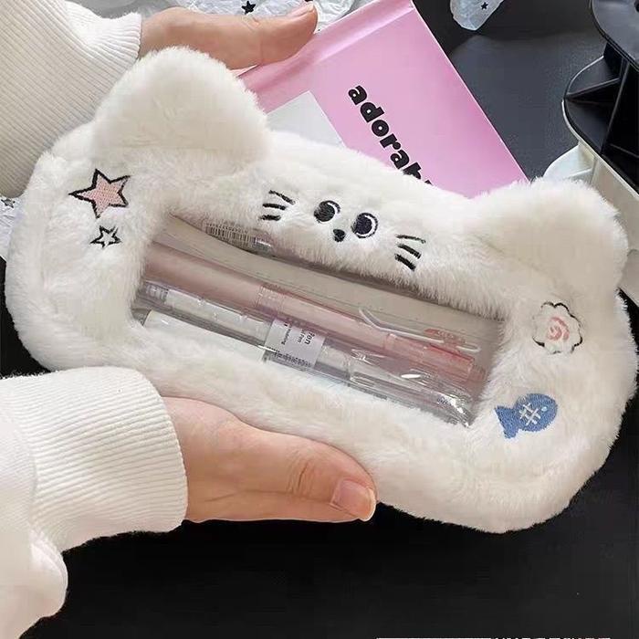 

Cute Kitten Puppy Plush Pencil Case Large Capacity Pen Bag Student School Pencil Bags For Girl Study