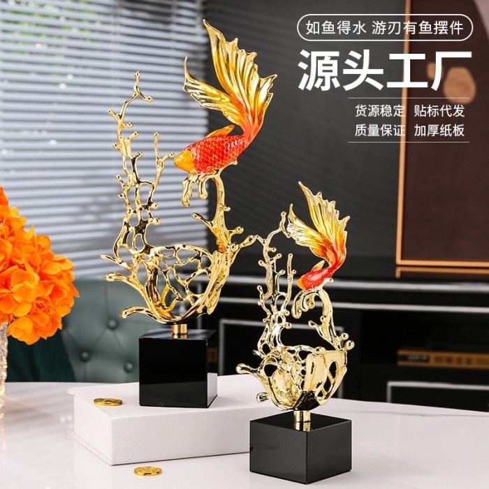 Pajangan Keramik Ikan Koi Mewah / Dekorasi Pajangan Meja Rumah