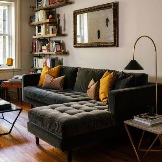 Sofa L minimalis kain bludru