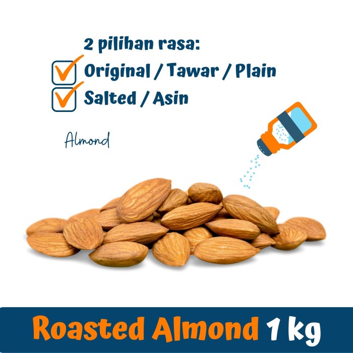 

Kacang Almond Panggang Original (Roasted Natural Almond) 1kg TERMURAH