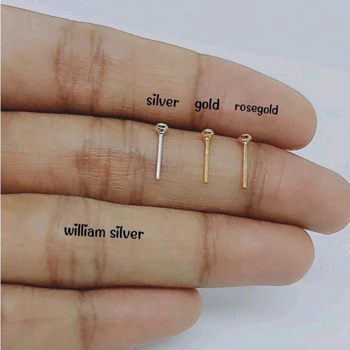 Cap- Perak 925 Asli Lapis Emas Anting Hidung Tindik Mp Ujung Lurus Dan Ujung Bengkok/