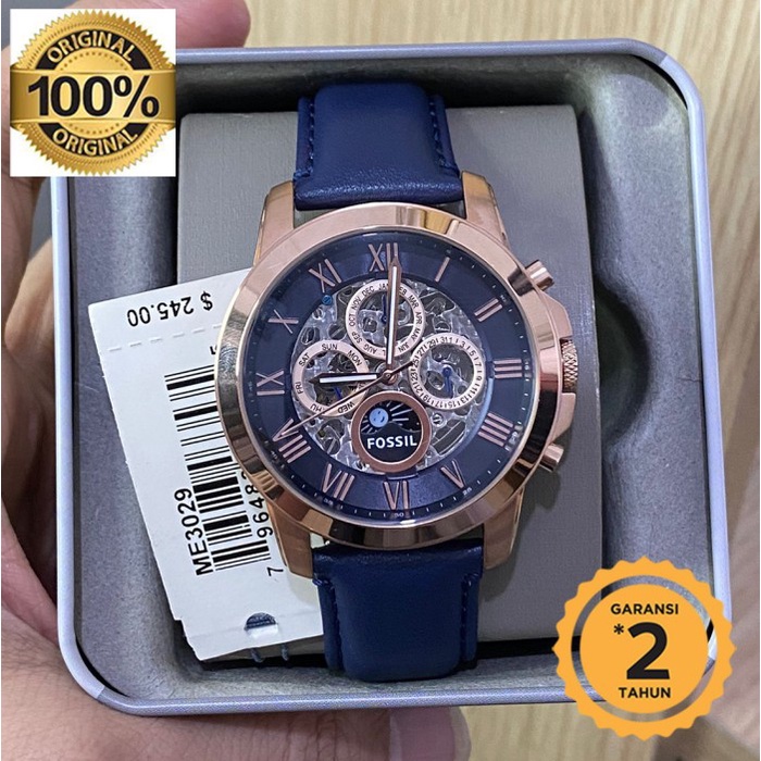 WTS- ME3029 Grant Skeleton Dial Navy Blue Leather original