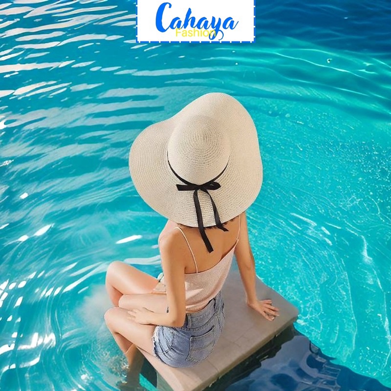 Topi Pantai Lebar Bahan Raffia PumTopi Wanita Korea / Topi Pantai Lebar / Topi Pantai Wanita Bisa