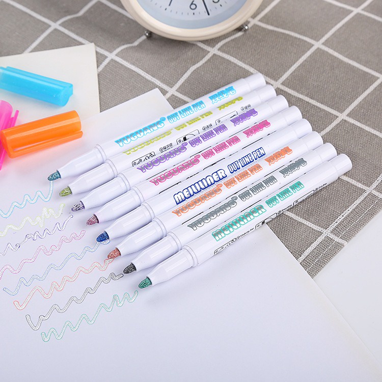 

Set Pena Tinta Metalik Kontur Spidol DIY Poster Dua Garis Double Line Pen GM-ST0218 Dw05